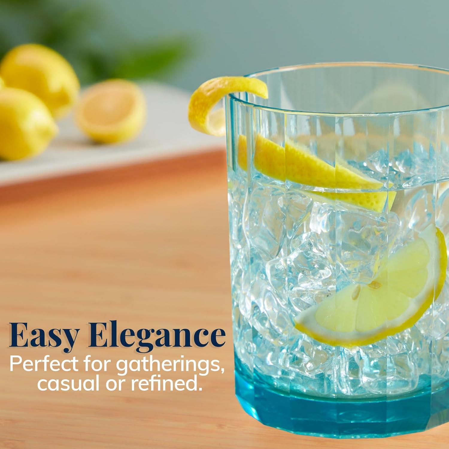 imageUS Acrylic Faceted Plastic Reusable Drinking Glasses Set of 6 14oz Rocks Cups Assorted Colors BPAFree Tumblers Made in USA TopRack Dishwasher SafeRocks Tumblers