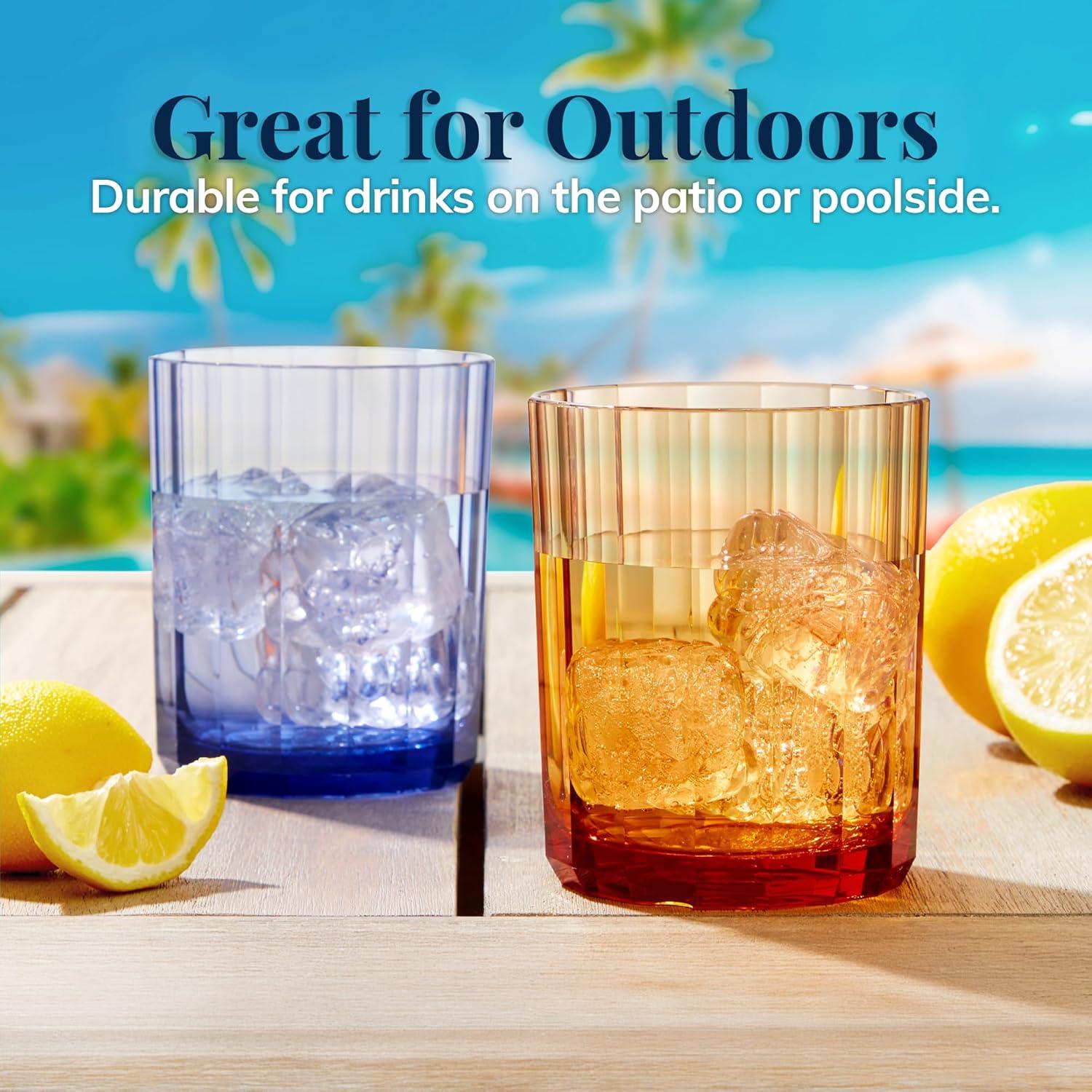 imageUS Acrylic Faceted Plastic Reusable Drinking Glasses Set of 6 14oz Rocks Cups Assorted Colors BPAFree Tumblers Made in USA TopRack Dishwasher SafeRocks Tumblers