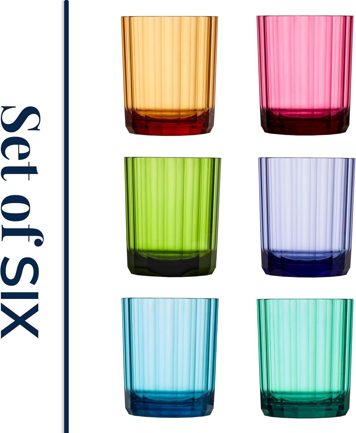 imageUS Acrylic Faceted Plastic Reusable Drinking Glasses Set of 6 14oz Rocks Cups Assorted Colors BPAFree Tumblers Made in USA TopRack Dishwasher SafeRocks Tumblers