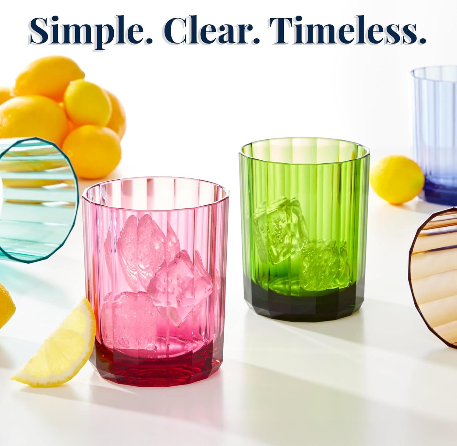 imageUS Acrylic Faceted Plastic Reusable Drinking Glasses Set of 6 14oz Rocks Cups Assorted Colors BPAFree Tumblers Made in USA TopRack Dishwasher SafeRocks Tumblers