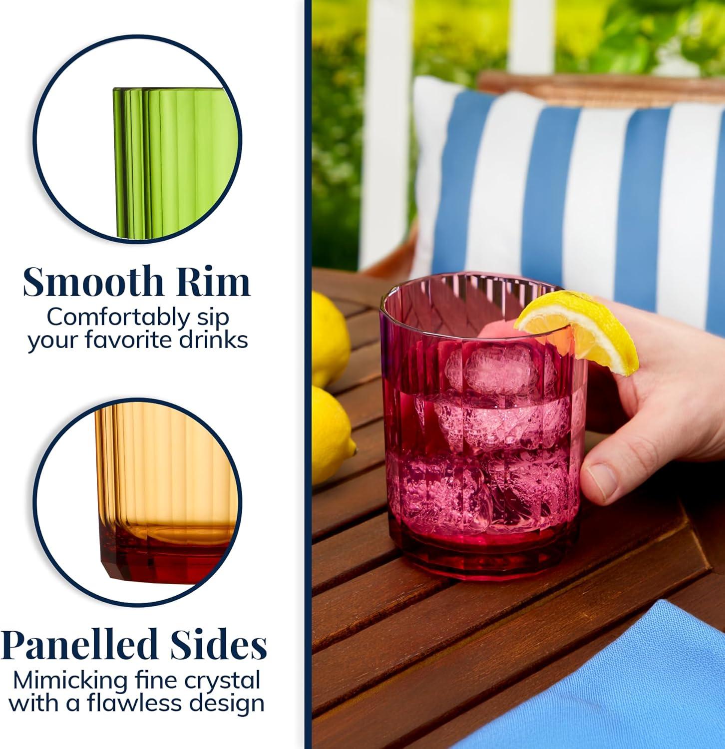 imageUS Acrylic Faceted Plastic Reusable Drinking Glasses Set of 6 14oz Rocks Cups Assorted Colors BPAFree Tumblers Made in USA TopRack Dishwasher SafeRocks Tumblers