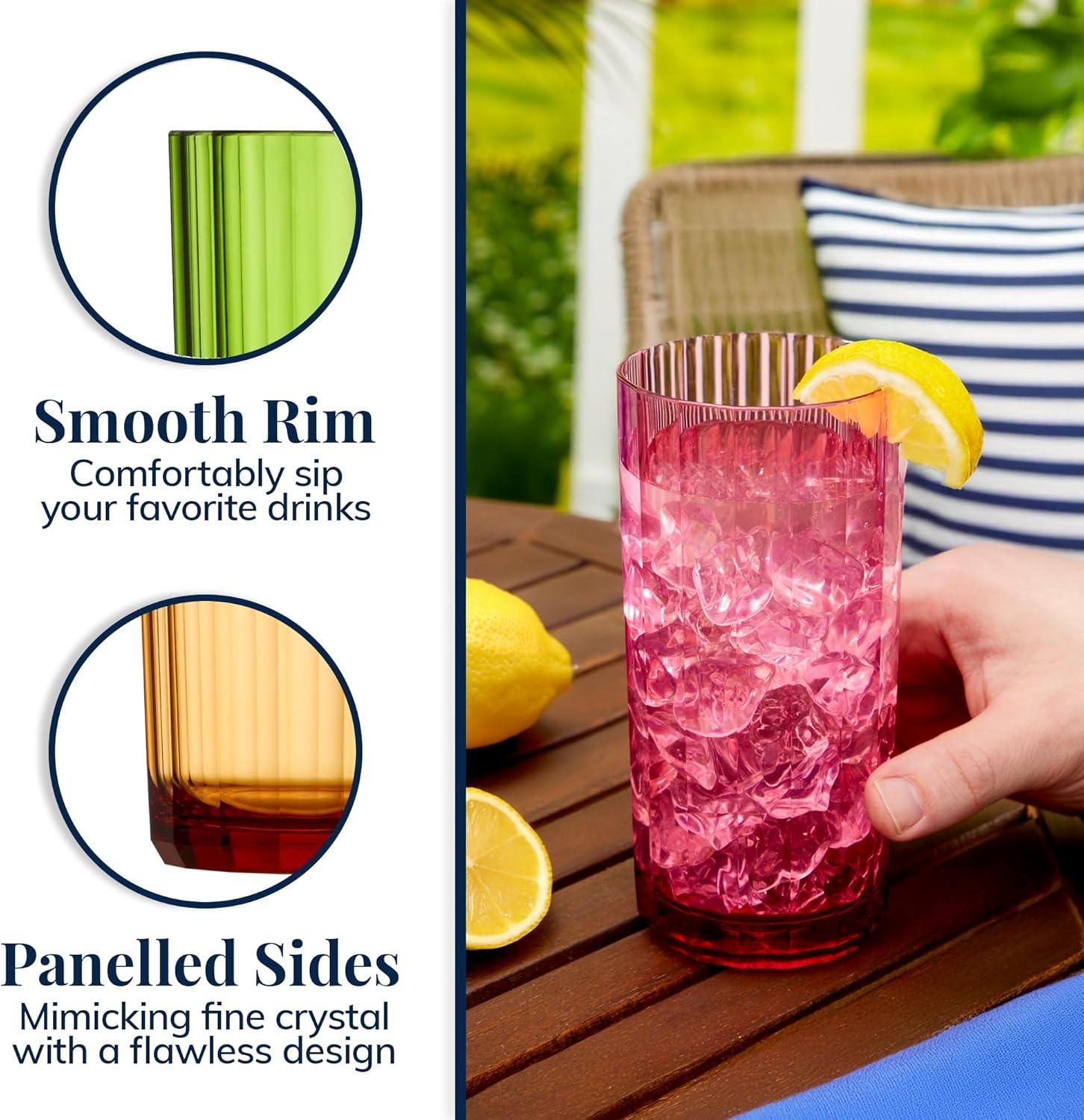 imageUS Acrylic Faceted Plastic Reusable Drinking Glasses Set of 6 14oz Rocks Cups Assorted Colors BPAFree Tumblers Made in USA TopRack Dishwasher SafeWater Tumblers