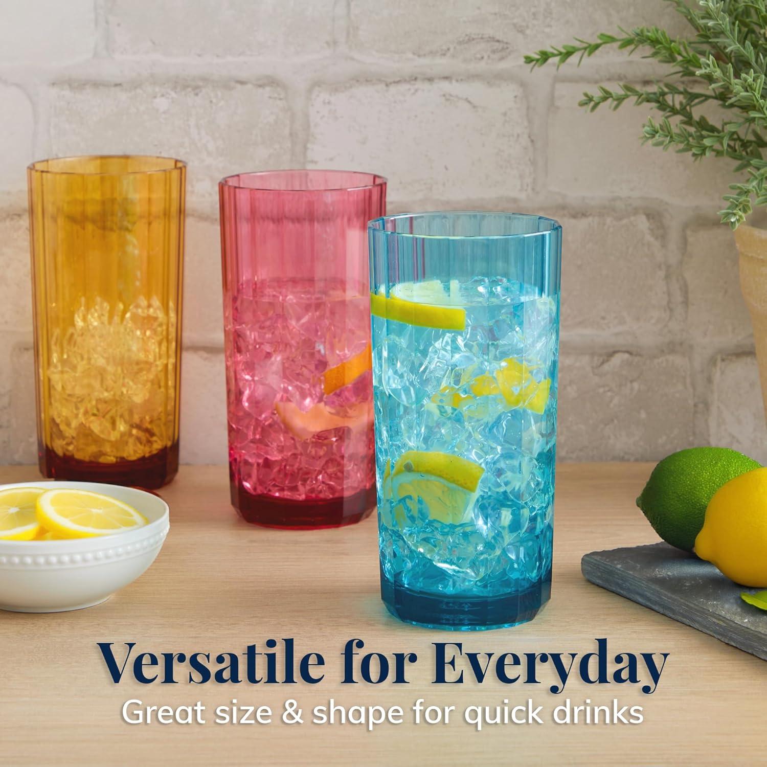 imageUS Acrylic Faceted Plastic Reusable Drinking Glasses Set of 6 14oz Rocks Cups Assorted Colors BPAFree Tumblers Made in USA TopRack Dishwasher SafeWater Tumblers