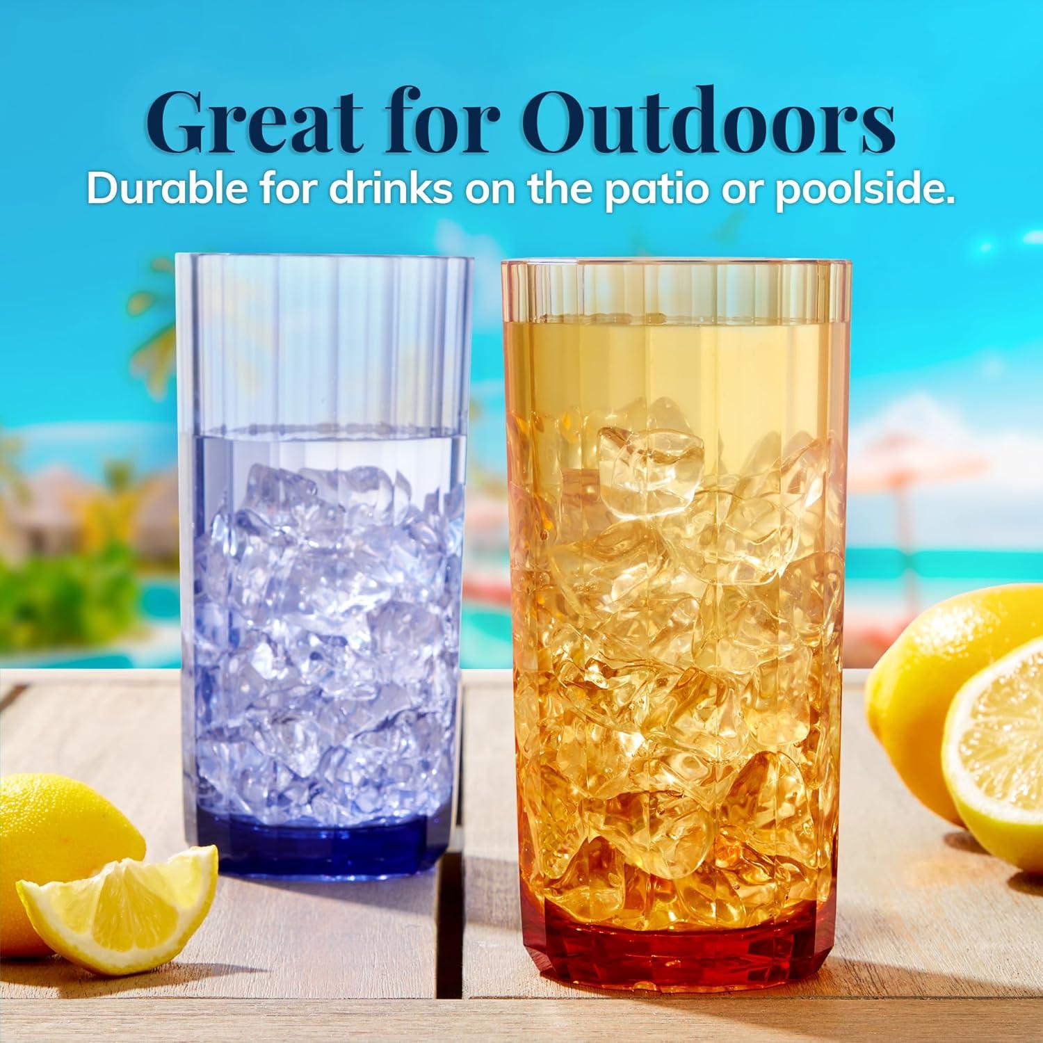 imageUS Acrylic Faceted Plastic Reusable Drinking Glasses Set of 6 14oz Rocks Cups Assorted Colors BPAFree Tumblers Made in USA TopRack Dishwasher SafeWater Tumblers