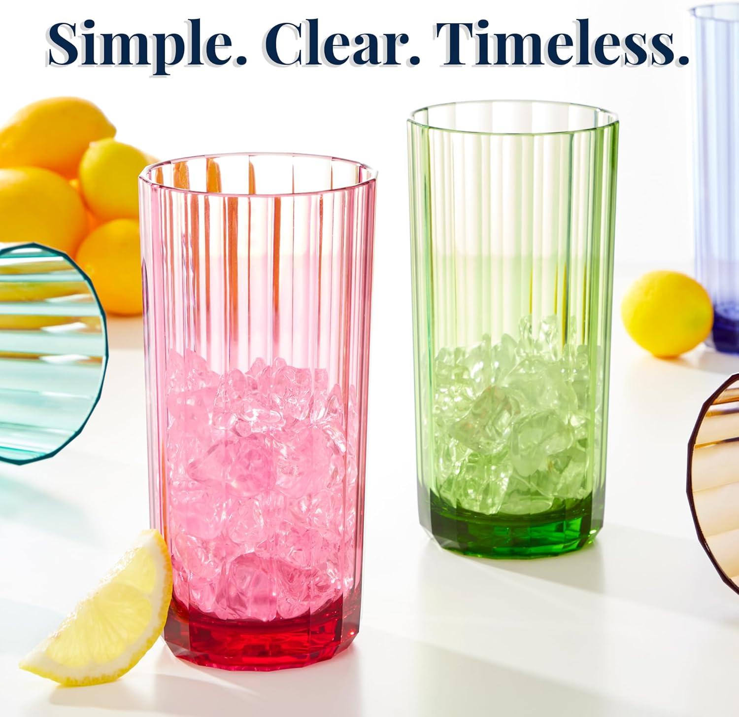 imageUS Acrylic Faceted Plastic Reusable Drinking Glasses Set of 6 14oz Rocks Cups Assorted Colors BPAFree Tumblers Made in USA TopRack Dishwasher SafeWater Tumblers