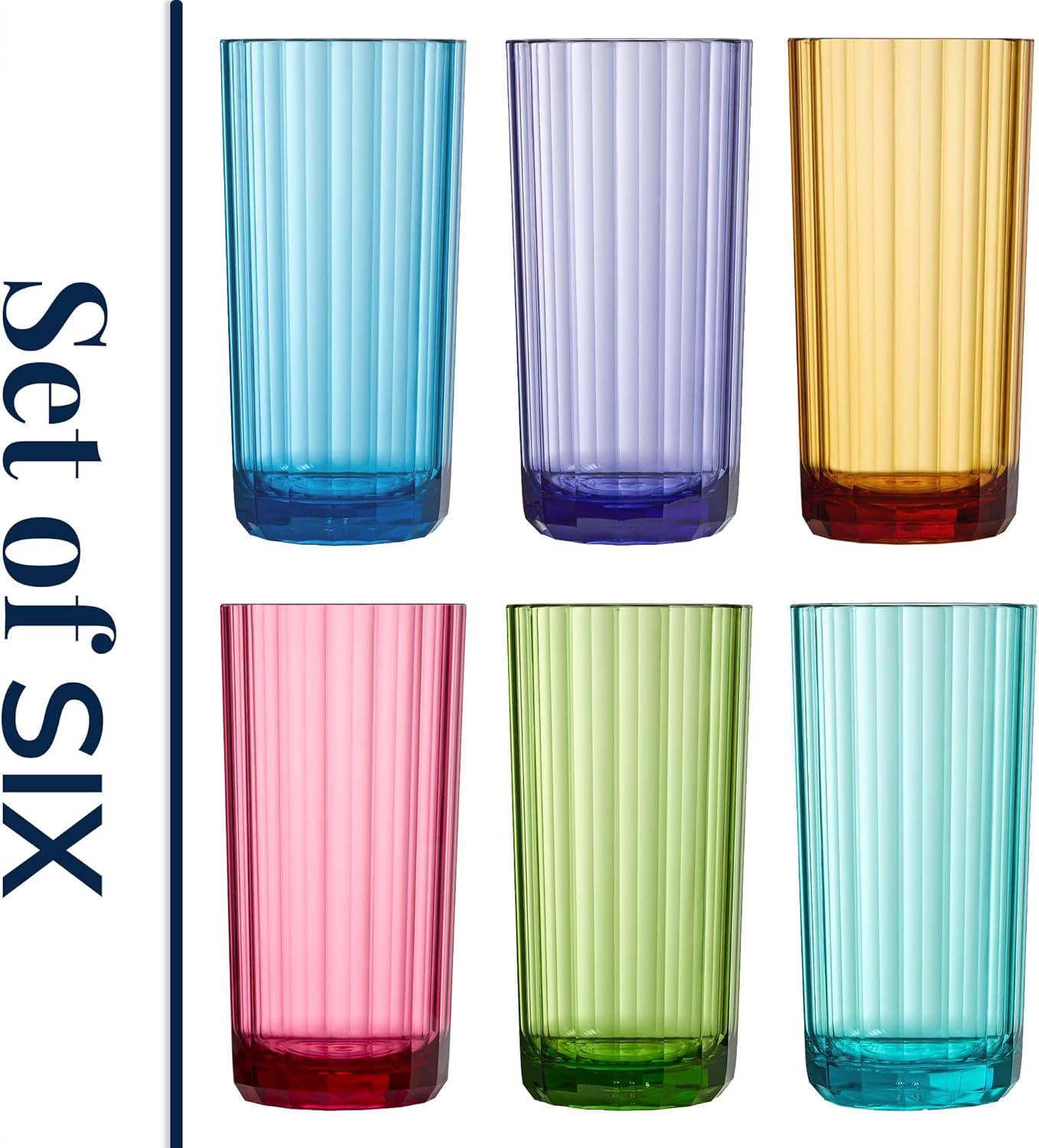 imageUS Acrylic Faceted Plastic Reusable Drinking Glasses Set of 6 14oz Rocks Cups Assorted Colors BPAFree Tumblers Made in USA TopRack Dishwasher SafeWater Tumblers