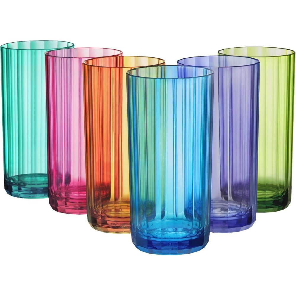 imageUS Acrylic Faceted Plastic Reusable Drinking Glasses Set of 6 14oz Rocks Cups Assorted Colors BPAFree Tumblers Made in USA TopRack Dishwasher SafeWater Tumblers