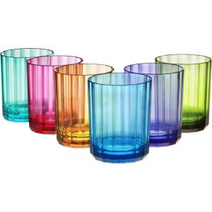 US Acrylic Faceted Plastic Reusable Drinking Glasses (Set of 6) 14oz Rocks Cups Assorted Colors, BPA-Free Tumblers, Made in USA, Top-Rack Dishwasher Safe(Rocks Tumblers)