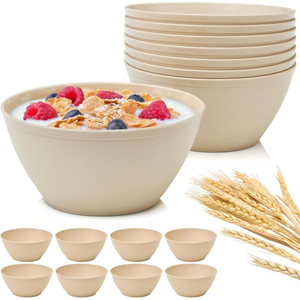 image:imageUS Acrylic Wheat Straw Unbreakable 28 oz Stackable Cereal Bowls for Snacks amp Ice Cream in Beige Colors Set of 8 6inch Reusable BPAFree Dishwasher Safe Dinnerware Made in USA