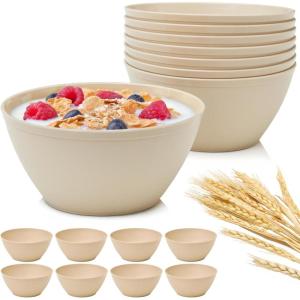 US Acrylic Wheat Straw Unbreakable 28 oz. Stackable Cereal Bowls for Snacks & Ice Cream in Beige Colors (Set of 8) 6-inch Reusable, BPA-Free, Dishwasher Safe Dinnerware, Made in USA