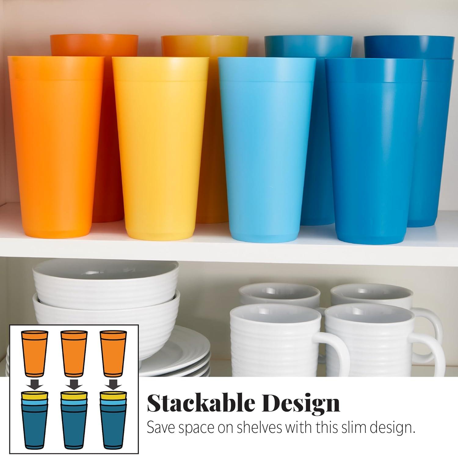 image:imageUS Acrylic Newport 12Pack Unbreakable Plastic Cups 20 ounces 12 Assorted Bright Colors BPA Free drinking glasses Dishwasher Safe tumblers for Parties Camping amp Everyday UseSunrise
