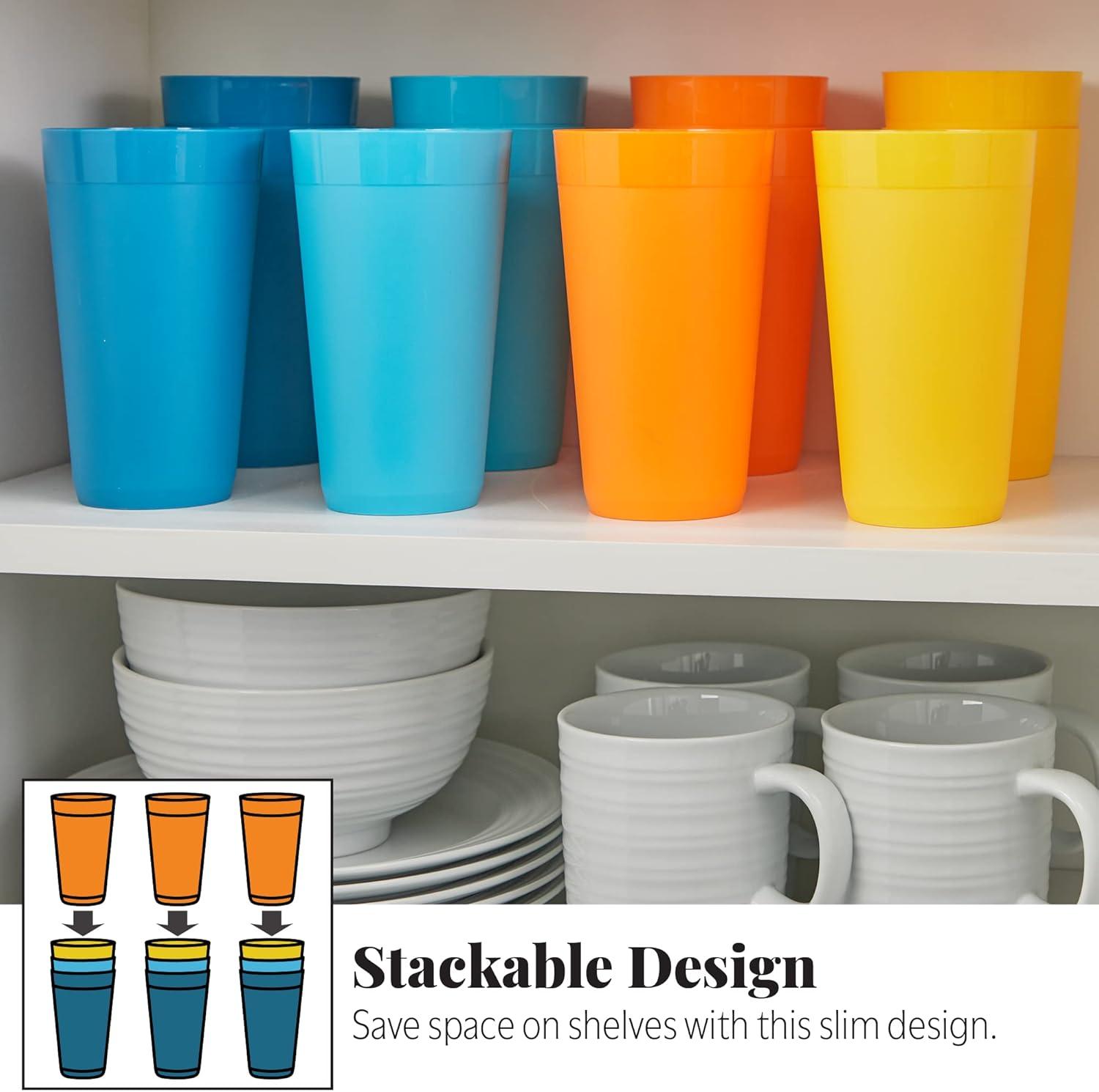image:imageUS Acrylic Newport 12Pack Unbreakable Plastic Cups 20 ounces 12 Assorted Bright Colors BPA Free drinking glasses Dishwasher Safe tumblers for Parties Camping amp Everyday UseSunrise