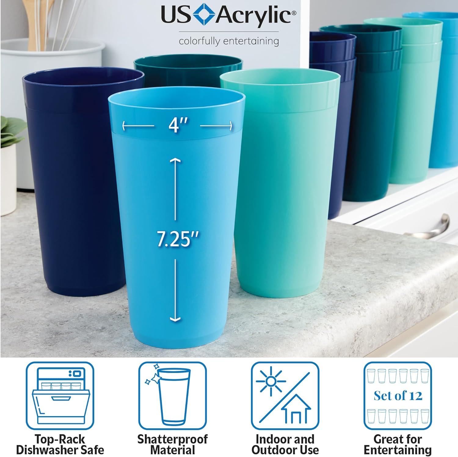 image:imageUS Acrylic Newport 12Pack Unbreakable Plastic Cups 20 ounces 12 Assorted Bright Colors BPA Free drinking glasses Dishwasher Safe tumblers for Parties Camping amp Everyday UseCoastal