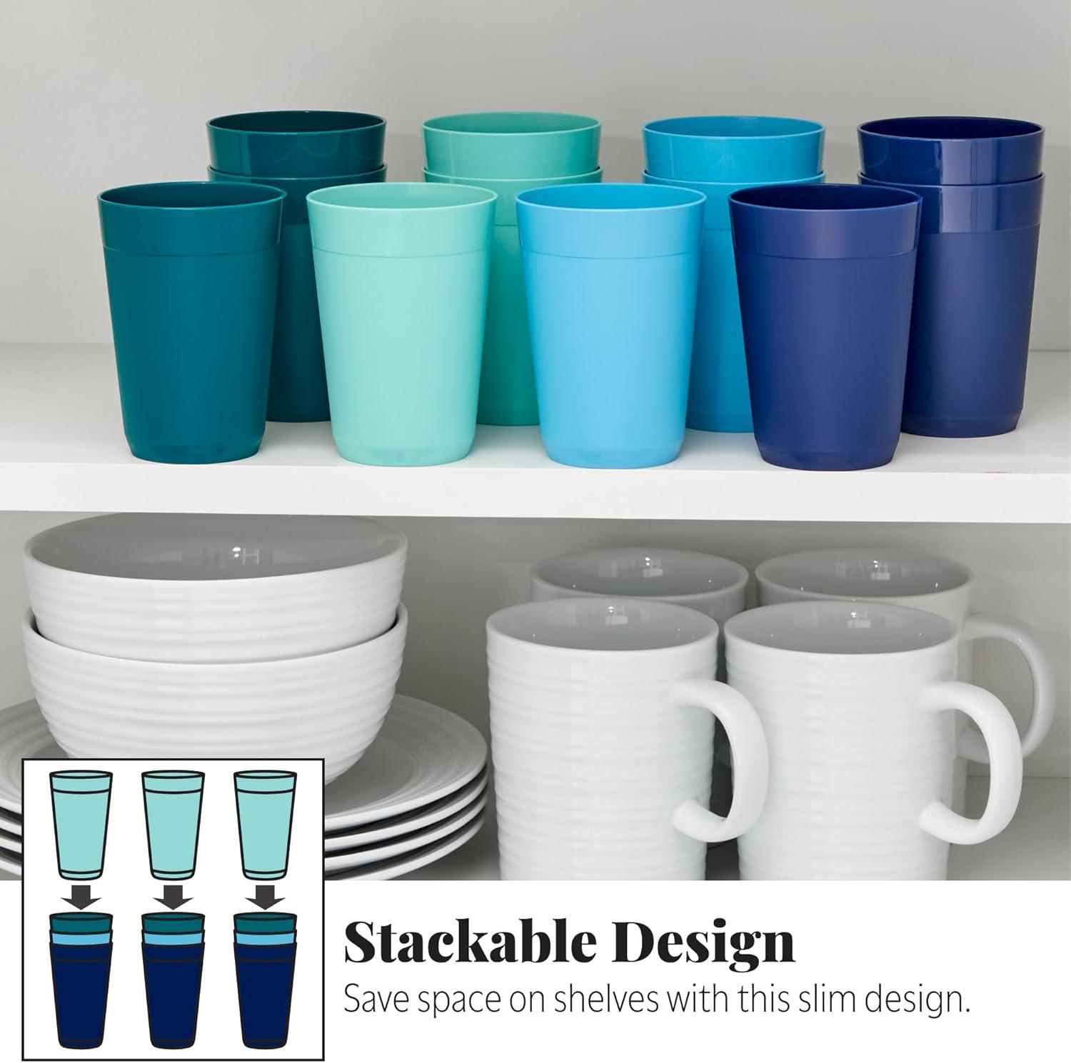image:imageUS Acrylic Newport 12Pack Unbreakable Plastic Cups 20 ounces 12 Assorted Bright Colors BPA Free drinking glasses Dishwasher Safe tumblers for Parties Camping amp Everyday UseCoastal