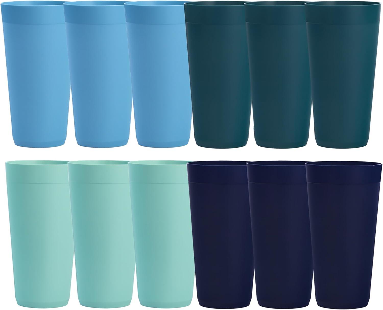 image:imageUS Acrylic Newport 12Pack Unbreakable Plastic Cups 20 ounces 12 Assorted Bright Colors BPA Free drinking glasses Dishwasher Safe tumblers for Parties Camping amp Everyday UseCoastal