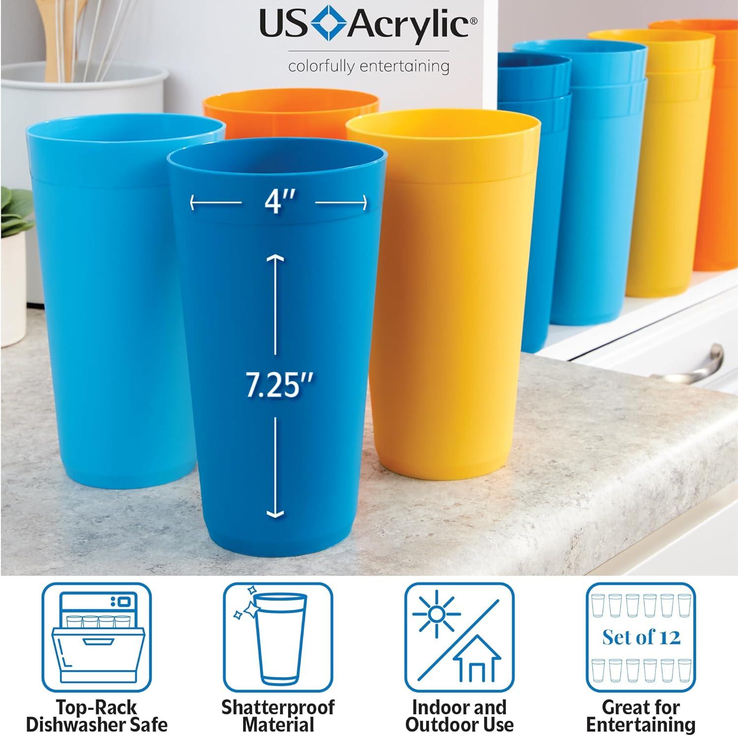 image:imageUS Acrylic Newport 12Pack Unbreakable Plastic Cups 20 ounces 12 Assorted Bright Colors BPA Free drinking glasses Dishwasher Safe tumblers for Parties Camping amp Everyday UseSunrise