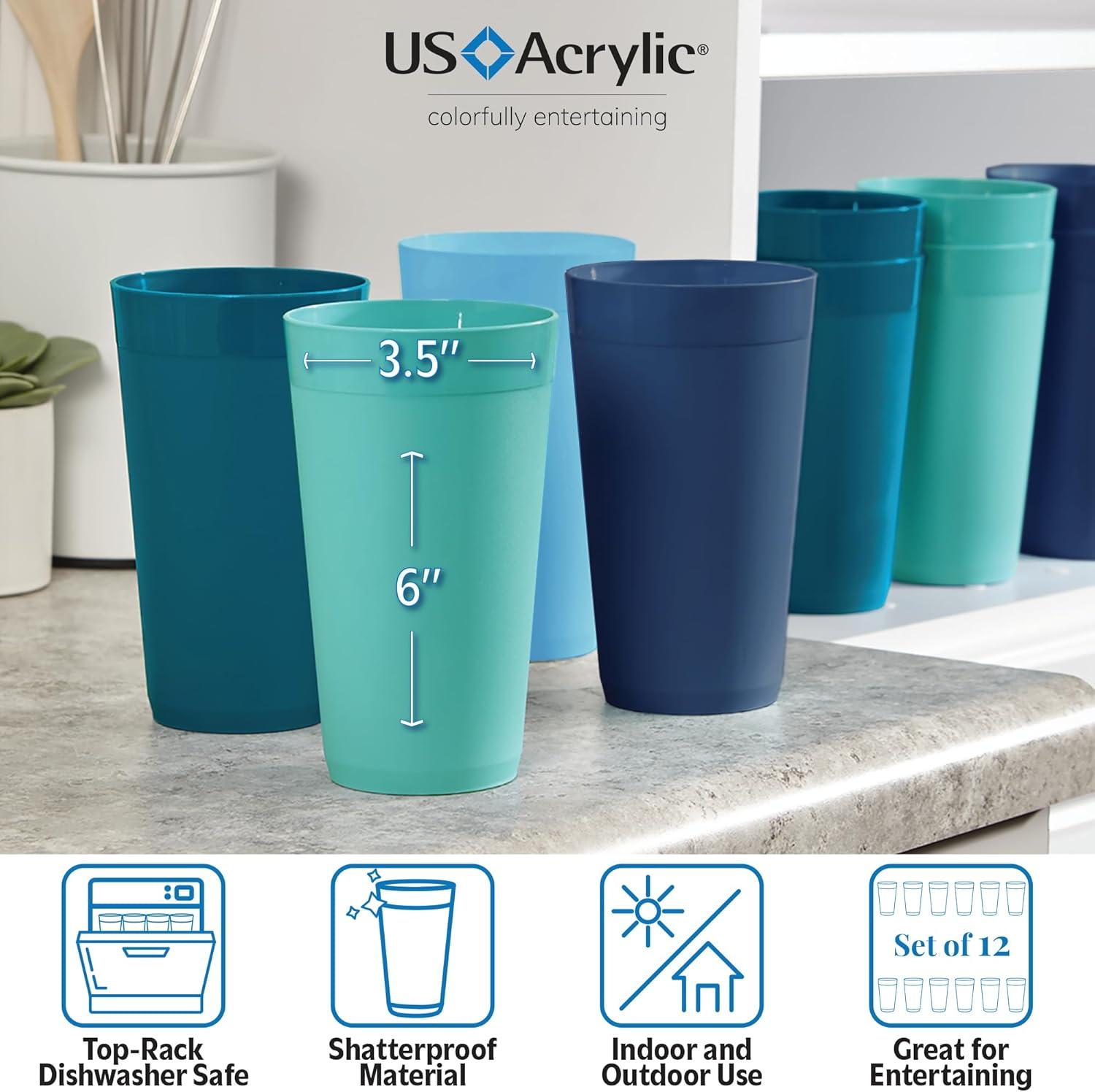 image:imageUS Acrylic Newport 12Pack Unbreakable Plastic Cups 20 ounces 12 Assorted Bright Colors BPA Free drinking glasses Dishwasher Safe tumblers for Parties Camping amp Everyday UseCoastal