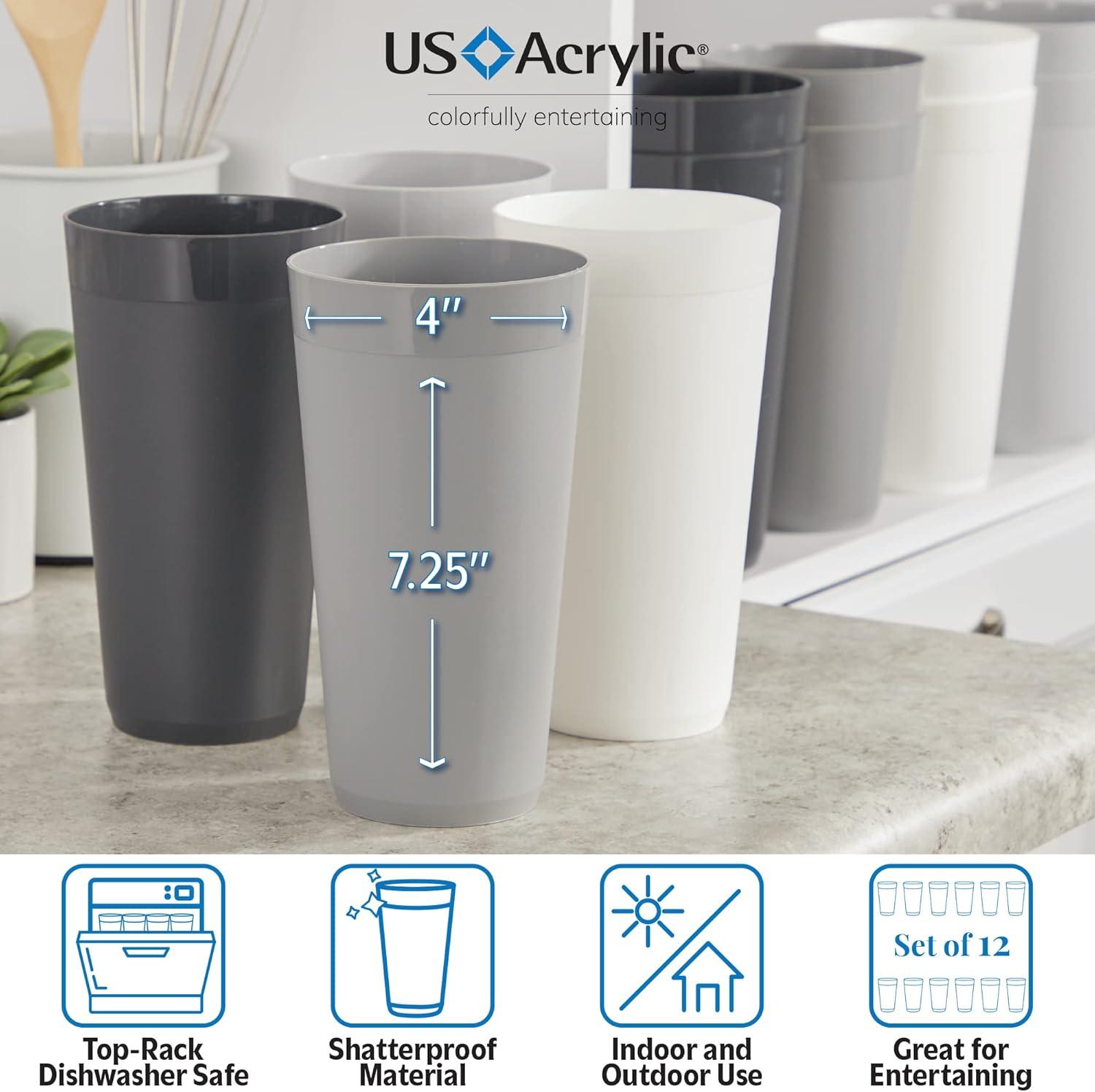 image:imageUS Acrylic Newport 12Pack Unbreakable Plastic Cups 20 ounces 12 Assorted Bright Colors BPA Free drinking glasses Dishwasher Safe tumblers for Parties Camping amp Everyday UseGrey Stone