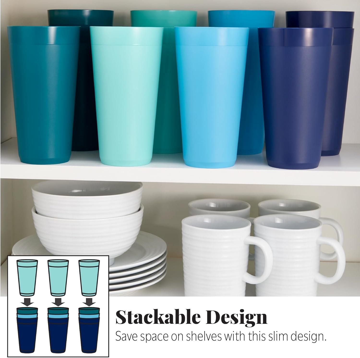 image:imageUS Acrylic Newport 12Pack Unbreakable Plastic Cups 20 ounces 12 Assorted Bright Colors BPA Free drinking glasses Dishwasher Safe tumblers for Parties Camping amp Everyday UseCoastal