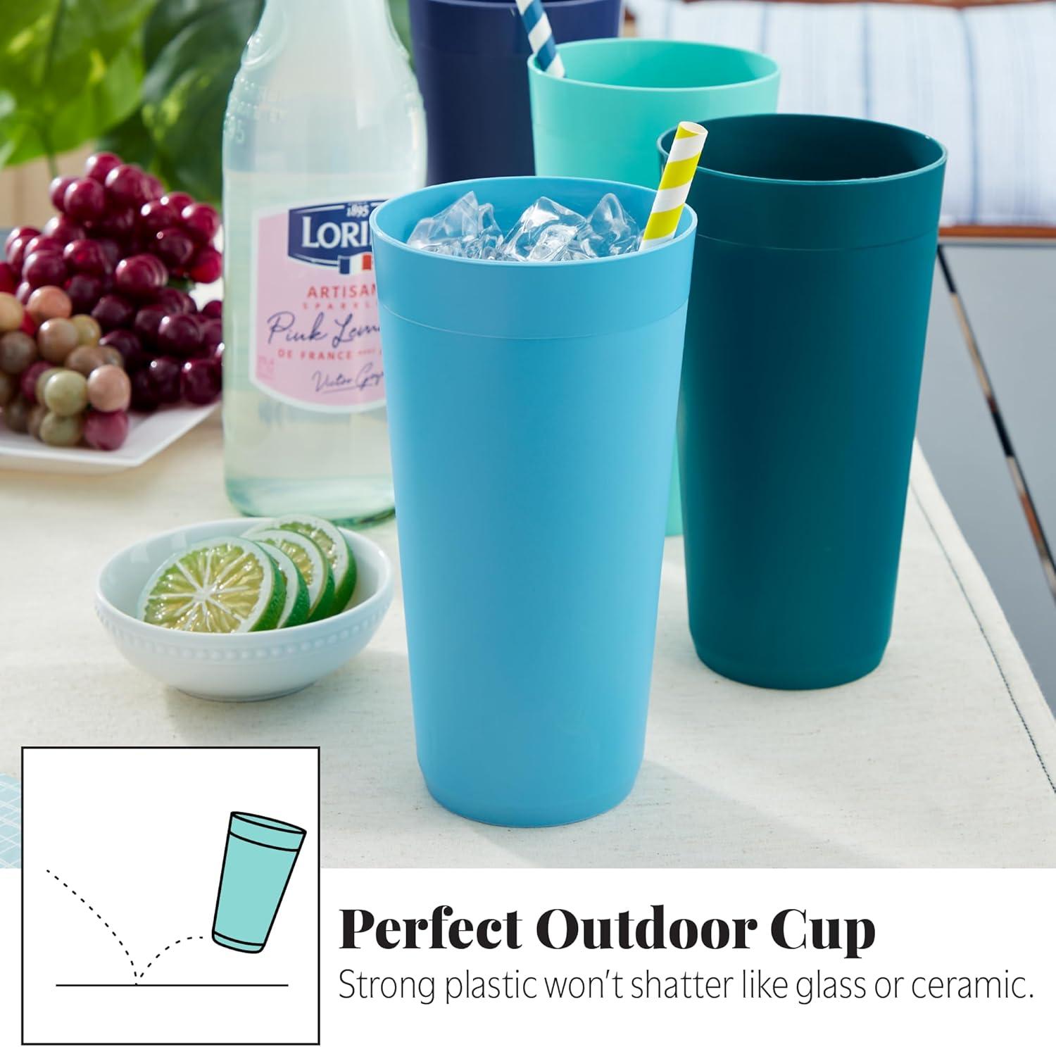 image:imageUS Acrylic Newport 12Pack Unbreakable Plastic Cups 20 ounces 12 Assorted Bright Colors BPA Free drinking glasses Dishwasher Safe tumblers for Parties Camping amp Everyday UseCoastal