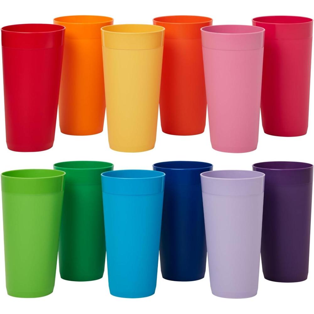 image:imageUS Acrylic Newport 12Pack Unbreakable Plastic Cups 20 ounces 12 Assorted Bright Colors BPA Free drinking glasses Dishwasher Safe tumblers for Parties Camping amp Everyday UseMulticolor