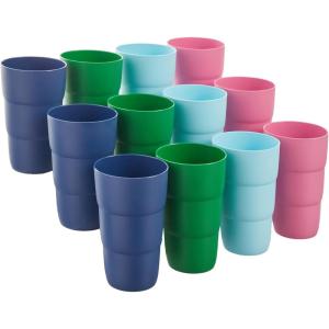 US Acrylic Sonoma 20oz Plastic Stackable Water Tumblers (Set of 12) for College Dorm, Apartment, or New Home | Reusable, BPA-free, Made in USA